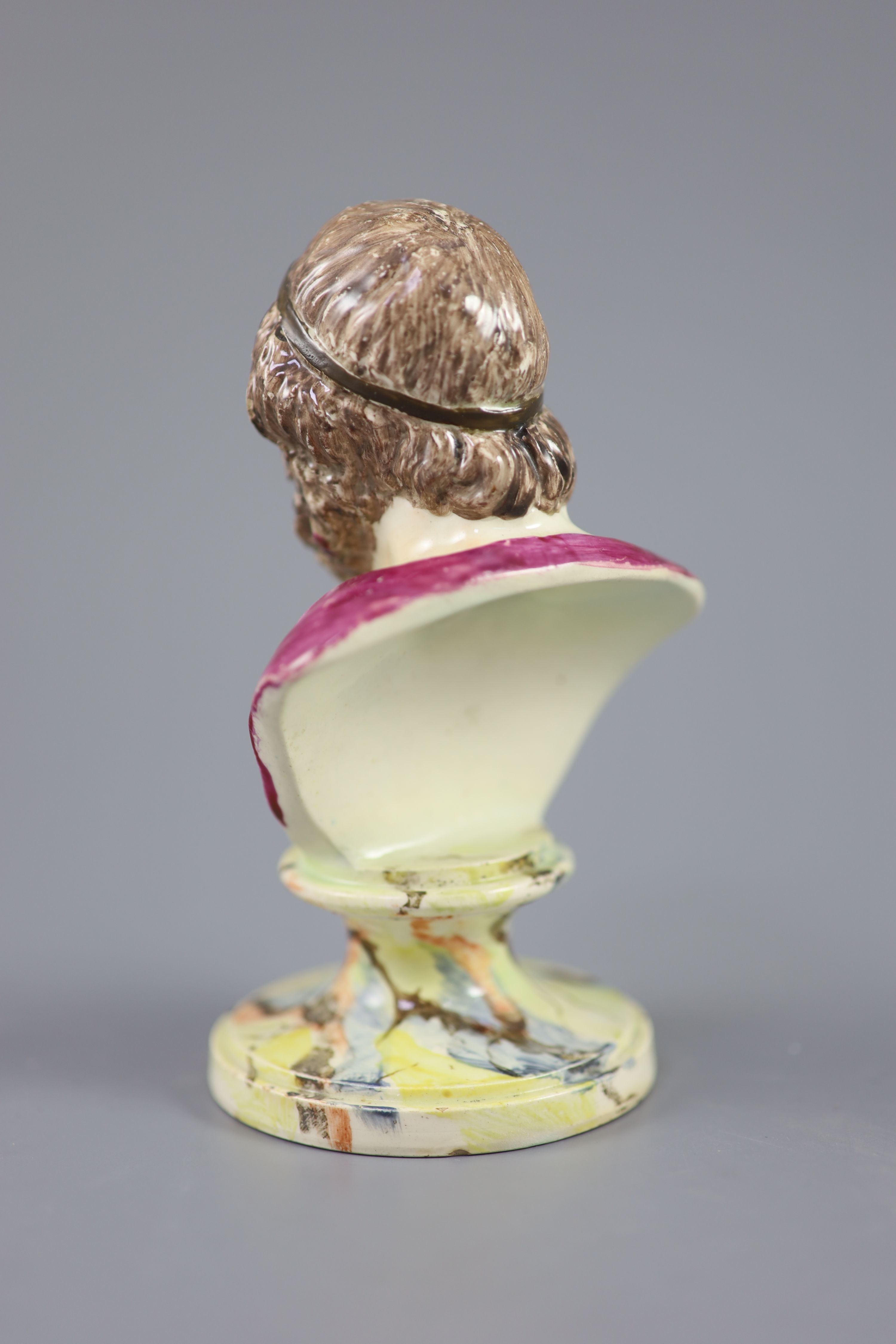 A Enoch Wood type pearlware bust of Homer, on marble base, c.1790-1800, 13cm high